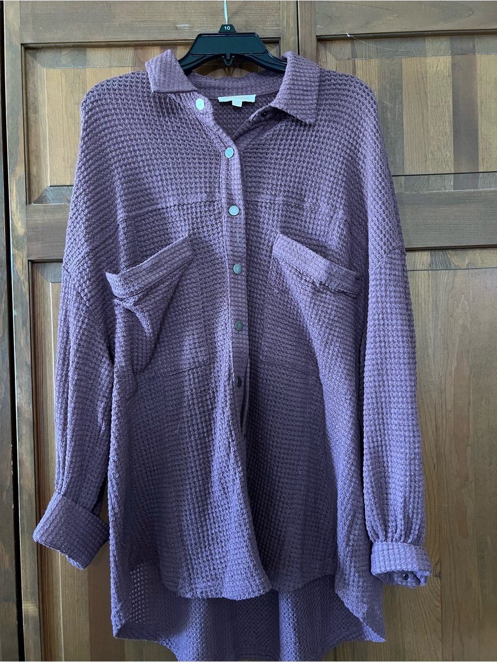 Listicle Waffle-Knit Button-Down Shirt Jacket in Dusty Purple